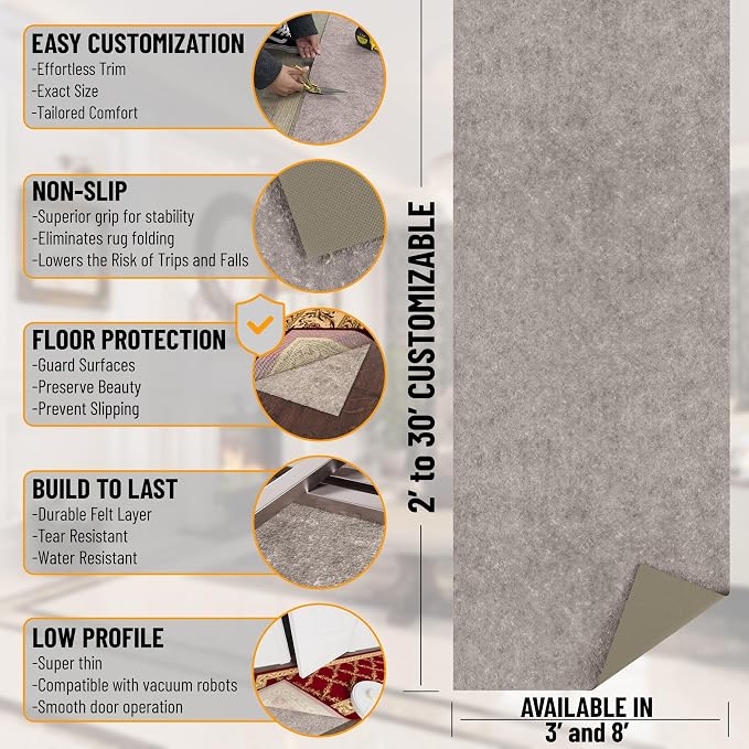 Ottomanson 2' x 3' Non-Slip Rug Pad Gripper 1/4 Inch Thick Dual Surface Felt + - Image 2