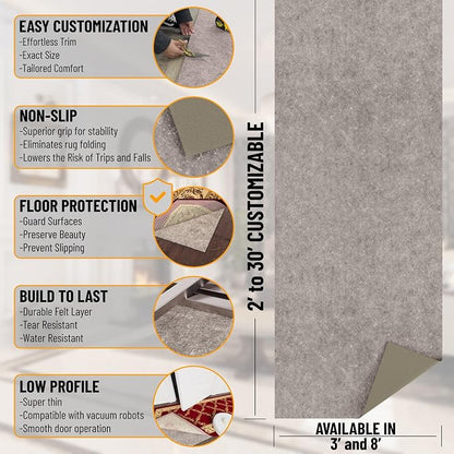 Ottomanson 2' x 3' Non-Slip Rug Pad Gripper 1/4 Inch Thick Dual Surface Felt + - Image 2