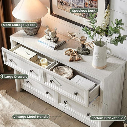 Farmhouse 6 Drawers Dresser for Bedroom, Metal Handle, Storage Closet Dressers - Image 7