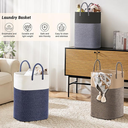 Laundry Basket, Woven Cotton Rope Laundry Hamper, Versatile Storage - Image 4