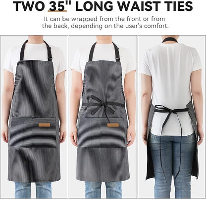 NLUS 2 Pcs Kitchen Cooking Aprons, Poly/Cotton Blend Adjustable Soft Bib Stripe - Image 6