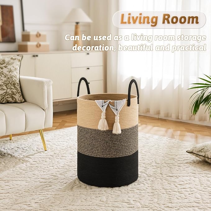 Laundry Basket, Woven Cotton Rope Laundry Hamper, 40L - Image 5
