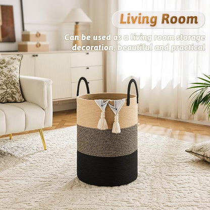 Laundry Basket, Woven Cotton Rope Laundry Hamper, 40L - Image 5