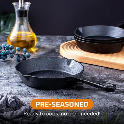 Bruntmor 6, 10 Inches Black Pre-seasoned Cast Iron Frying Pan Set of 3 - Image 2
