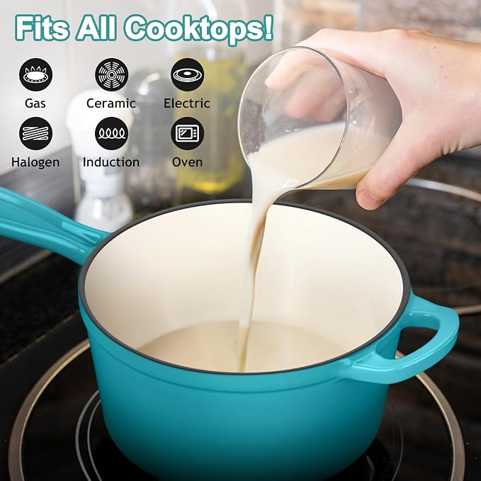 1 Qt & 2 Qt Sauce Pan Sets, Leonyo Enameled Cast Iron Sauce Pan - Image 5