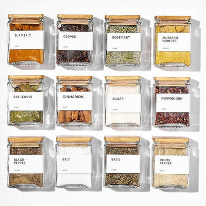 Glass Spice Jars with Bamboo Lid, 4oz Square Spice Containers by Unknown