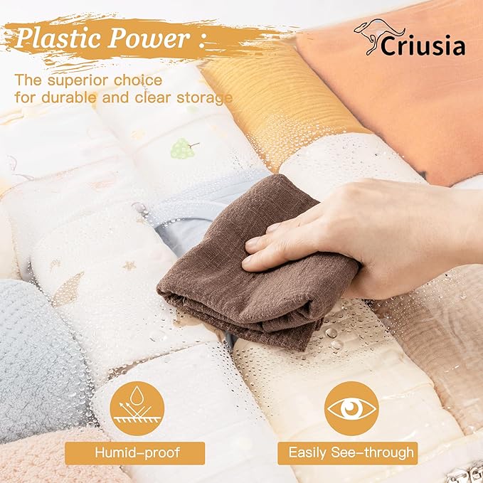 Criusia Under Bed Storage Bins with Clear PVC Lids – 4 Pack Large Underbed Organizers with Heavy-Duty Handles, Reinforced with 800G PP Panels & 80G Non-Woven Fabric – Waterproof & Foldable, Beige