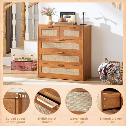 LEYAOYAO Rattan Dresser for Bedroom, 33.5" Tall Chest of Drawers, Modern 5 - Image 7