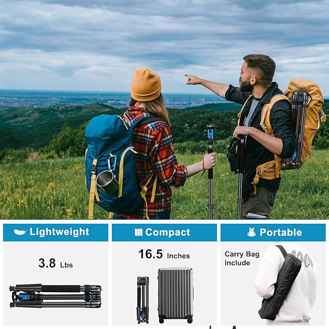 JOILCAN Tripod for Camera, 81" Aluminum Camera Tripod, 83" DSLR Tripods & Monopods, Heavy Duty Travel Tripod for Binoculars Spotting Scope Telescope, Max Load 35lb