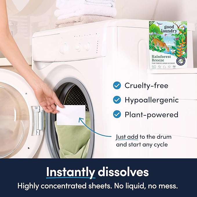 Good Laundry Rainforest Breeze Detergent Sheets, & Dryer Sheet Bundle - No Plastic Jugs, Eco-Friendly, Zero Harsh Chemicals, Hypoallergenic - Based in the USA