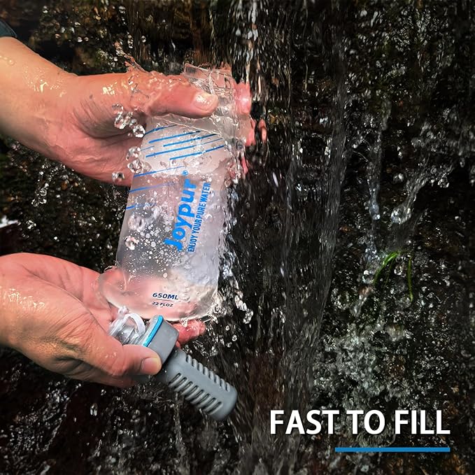 Water Filter Survival - 650ml Collapsible Water Bottle with Filter Squeeze Filter Bottle Befree or Peak Series for Hiking Backpacking Camping,with NSF/FDA Certification BPA-Free(White)
