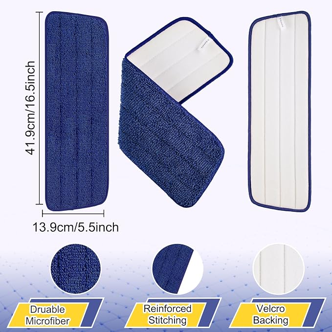8 Pack 16.5 inch Reusable Mop Pads Microfiber Spray Mop Replacement Heads - Image 3