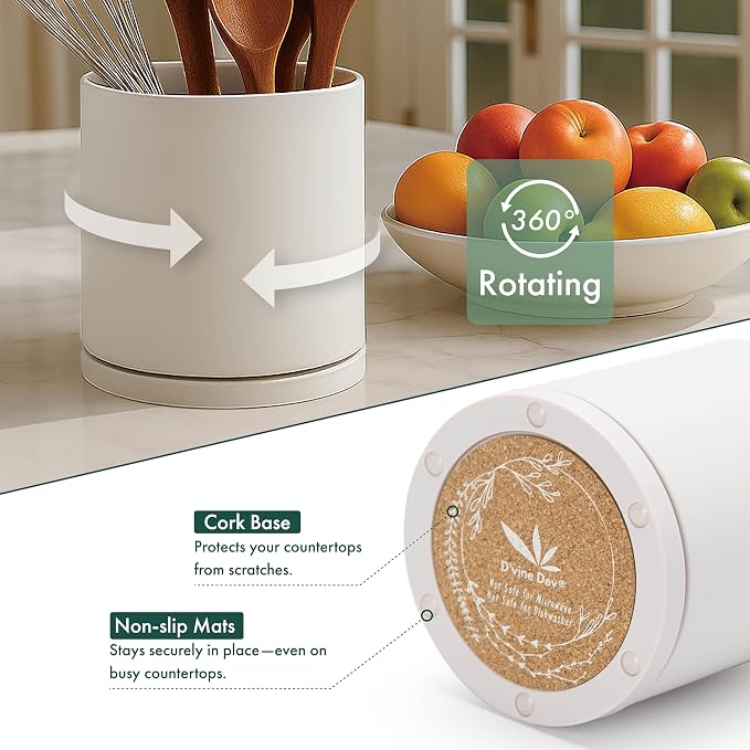 D'vine Dev 360° Rotating Utensil Holder – 7.2" Kitchen Utensil Crock - Image 4