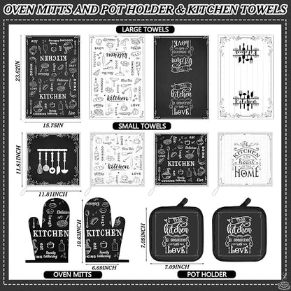 Bencailor 12 Pcs Farmhouse Kitchen Decor and Accessories Sets 4 Black and White - Image 3