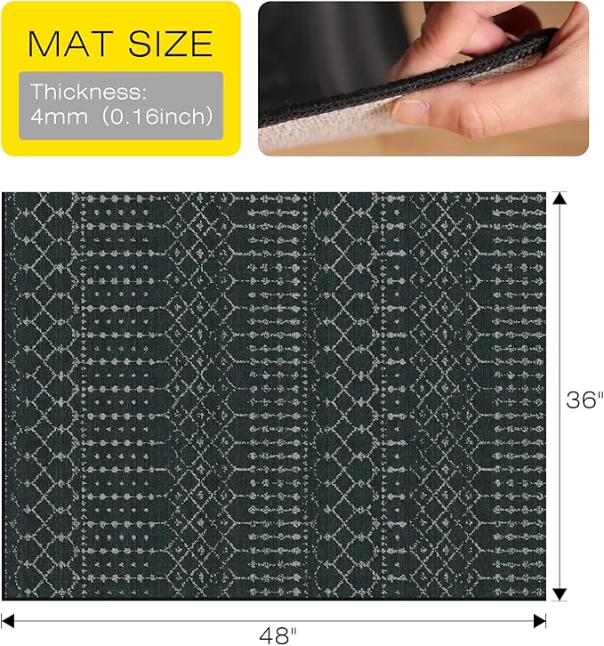Office Chair Mat for Hardwood & Tile Floors, 48" x 36" Desk Chair Mat, Non-Slip Floor Protector for Rolling Chairs, Machine Washable Area Rug for Home Office, Black