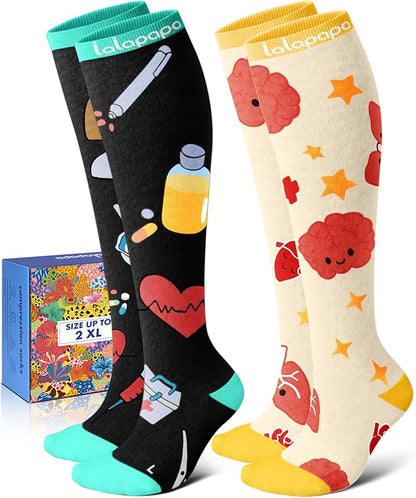 Thick Soft Cotton Compression Socks for Women Men 15-20mmHg Knee High Breathable Cotton Socks for All Day Comfort