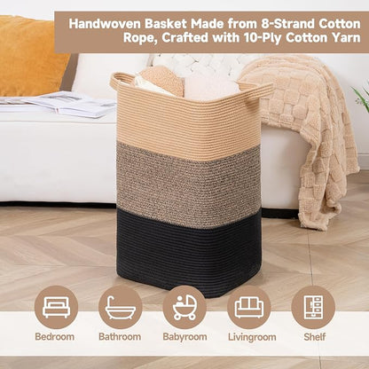 CLHMILY&Z 95L Laundry Basket Rectangular Black Jute Rope - Image 3