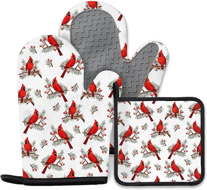 Christmas Cardinal Birds Oven Mitts and Pot Holders Sets of 3, Cardinal Birds by Unknown