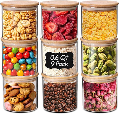 ComSaf 0.6 Qt Glass Food Storage Jars Set of 9, Pantry Organization Jar by ComSaf