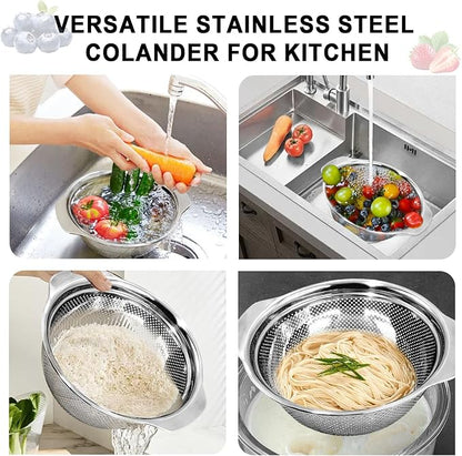 Colander for Kitchen, 1.5 QT 18/8 Stainless Steel Colander, Stainless Steel - Image 7