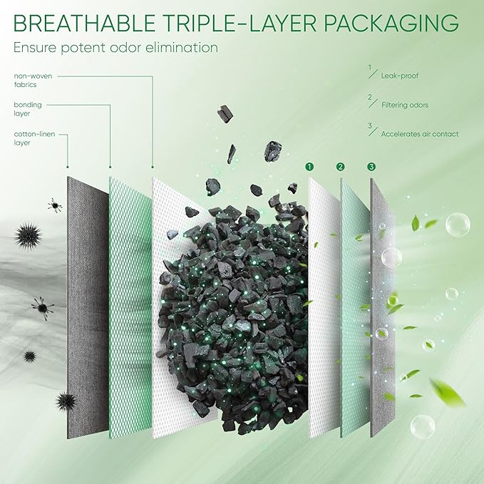 Activated Charcoal Odor Absorber, Large 12 Pack w Hooks Nature Odor Eliminator - Image 7