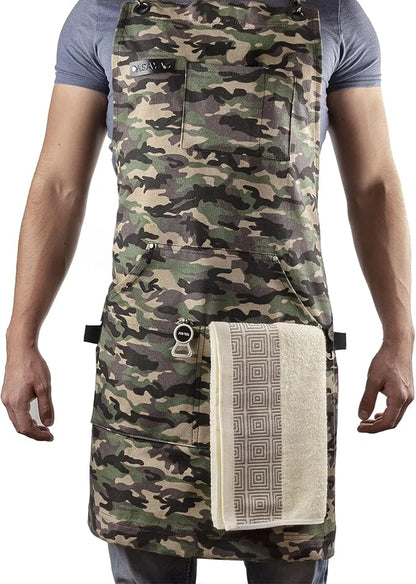 Asaya Chef and BBQ Apron with Bottle Opener and Hand Towel - 10oz Cotton Canvas by AsayaChefProducts
