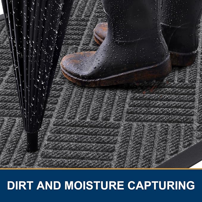 Smiry Front Door Mat Outside Entrance, Heavy Duty Outdoor Indoor Natural Rubber - Image 3