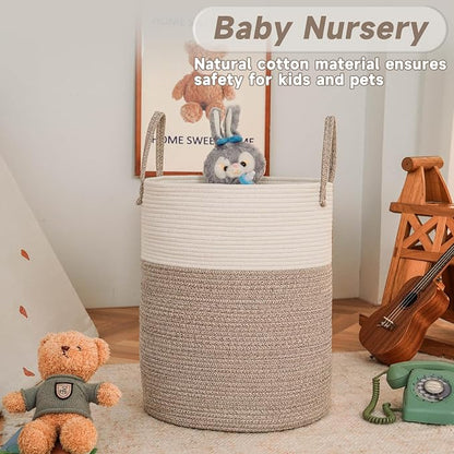 Large Woven Laundry Basket Hamper, 100L Cotton Rope Storage Bin - Image 2