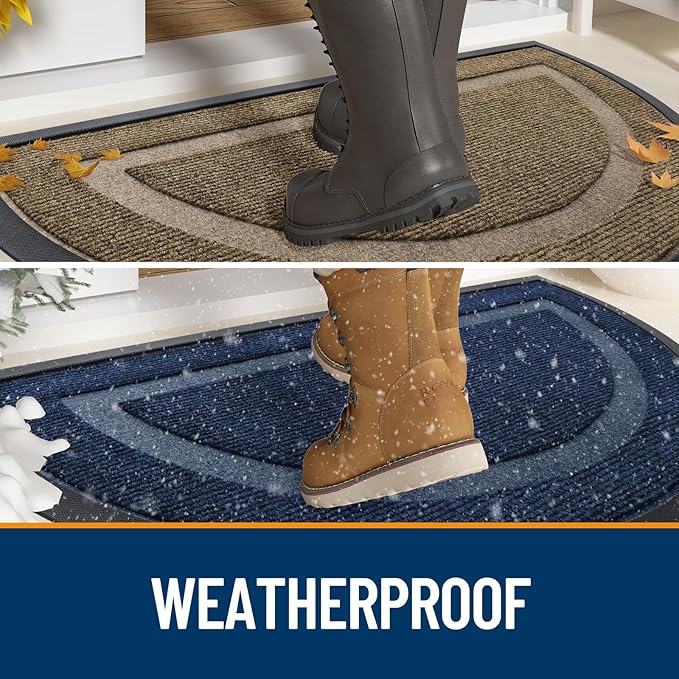 OLANLY Half Circle Door Mat Indoor Outdoor Entrance Welcome, Waterproof All-Season, All-Weather Doormat, Sturdy Natural Rubber, Low Profile, Easy Clean Patio Porch Entryway Mat, 71x47, Black
