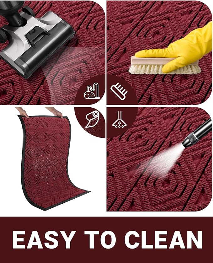 Yimobra Door Mat, Outdoor Indoor Entrance Welcome Mat, Heavy Entry Front Door Mat, Stain & Fade Resistant, Low Profile, Sturdy Rubber, Easy Clean Patio Floor Mat, Waterproof, 36 x 24, Wine Red