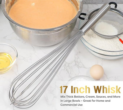 Webake Commercial Whisk Heavy Duty 17in Large Whisk, 304 Stainless Steel Whisks - Image 7