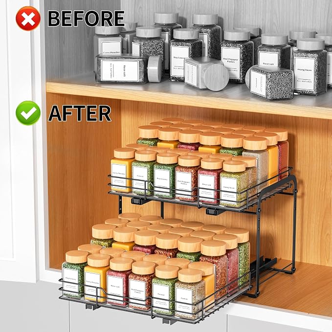 RCHYFEED Spice Organization for Cabinet, 2 Tier Pull out Spice Rack Organizer - Image 2