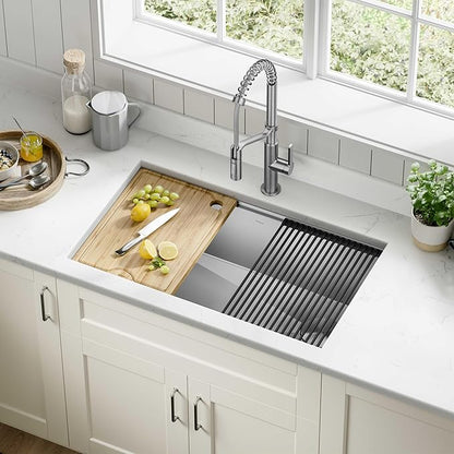 KRAUS Kore 32-Inch Undermount Workstation 16 Gauge Single Bowl Stainless Steel Kitchen Sink with Accessories, KWU110-32