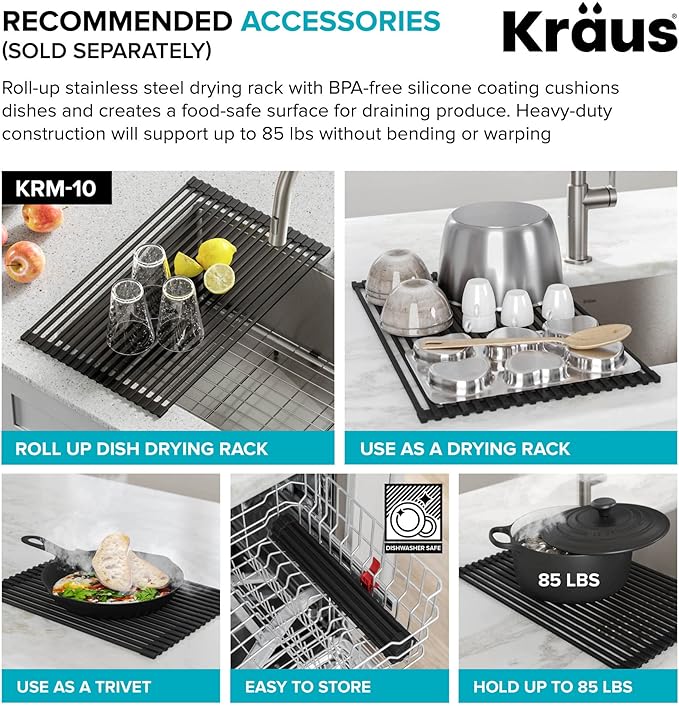 KRAUS Dex 33-Inch Undermount 50/50 Double Bowl TRU16 Gauge Stainless Steel Kitchen Sink with DrainAssure WaterWay and VersiDrain Assembly in Radiant Pearl Finish, KD1UD33B