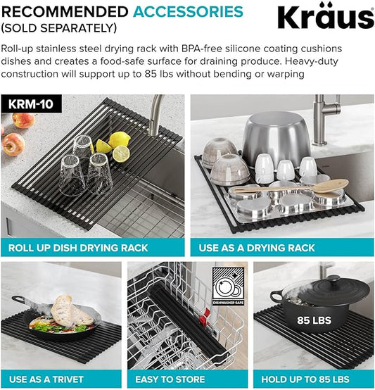 KRAUS Dex 25-Inch Undermount Single Bowl TRU16 Gauge Stainless Steel Kitchen Sink with DrainAssure WaterWay and VersiDrain Assembly in Radiant Pearl Finish, KD1US25B