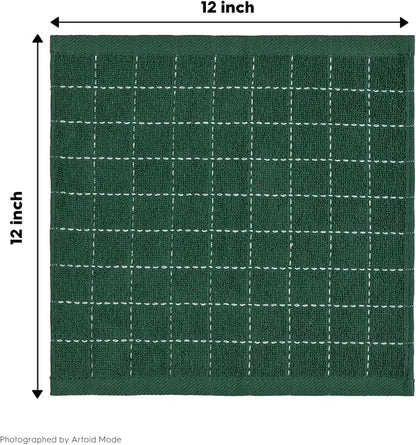 Artoid Mode Checkered Designed Cotton Green Terry Kitchen Dish Cloths, 12x12 - Image 7