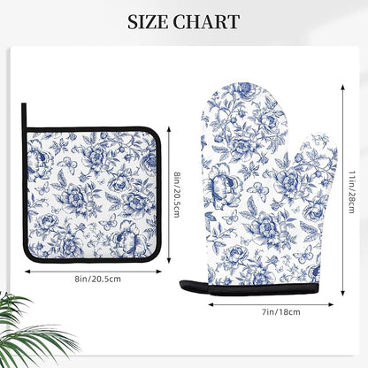 Floral Oven Mitts and Pot Holders Sets of 3, Botanical Print Heat Resistant - Image 2
