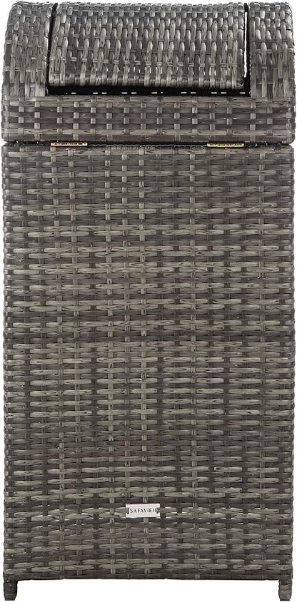 SAFAVIEH Outdoor Collection Mazeli Grey Brown Woven Swing Top Dome Lid Trash - Image 6