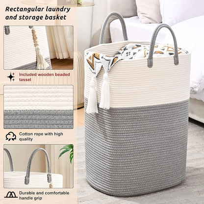 Woven Laundry Basket for Clothes, 80L Large Rectangle Laundry Hampers - Image 3