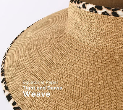 Camptrace Sun Visors for Women Wide Brim Beach Hat Foldable Straw Visor Hat Ponytail Summer Packable UPF 50+