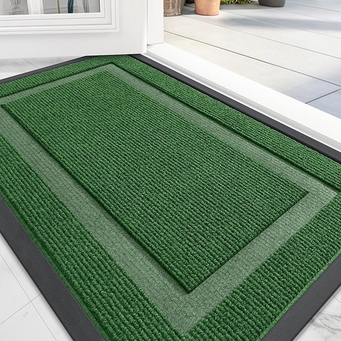 OLANLY Front Door Mat Indoor Outdoor Entrance, Waterproof All-Season, All-Weather Doormat, Sturdy Natural Rubber, Fade Resistant, Low Profile, Easy Clean Patio Porch Entryway Mat, 47x17, Green