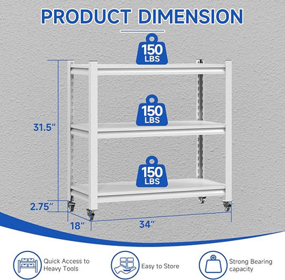 34''W Garage Heavy Duty 3-Tier Adjustable Storage Rack, Steel Shelving - Image 2