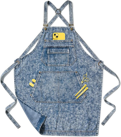 Denim Apron with Pockets for Hair Stylist Gardening Craftsmen Barista Women by Vammcht