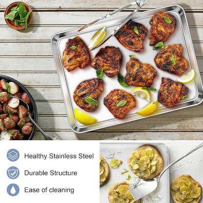E-far Stainless Steel Baking Sheets Set of 3, 12.4” x9.7” Baking Cookie Sheets - Image 4