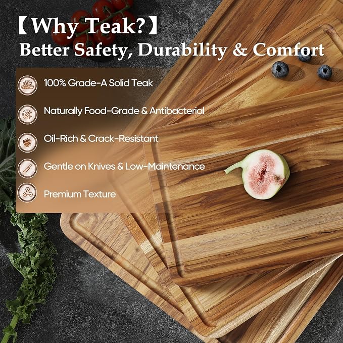 4 Pack Teak Cutting Board Set for Kitchen Wood Cutting Board Heavy Duty Non - Image 4