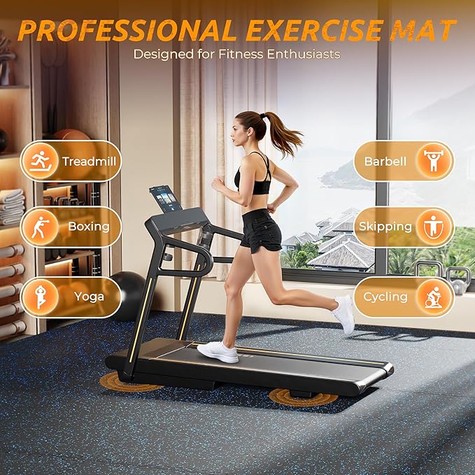 PRAISUN 0.6" Thicker Gym Mat, 12 Tiles 48 Sq Ft Workout Mats, Interlocking Foam Tiles with Rubber Top, High Density EVA Foam, Exercise Mat, Gym Flooring for Home Gym, Garage, 24 x 24in, Black/Blue