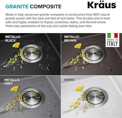 KRAUS Bellucci 25-inch Granite Workstation Drop In Top Mount Single Bowl Kitchen Sink in Metallic Grey with Accessories, KGTW12-25MGR