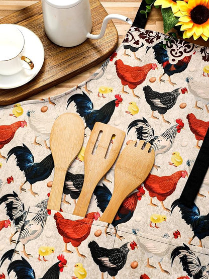 Geetery 4 Pcs Chicken Aprons for Women Rooster Print Apron Waterproof - Image 4
