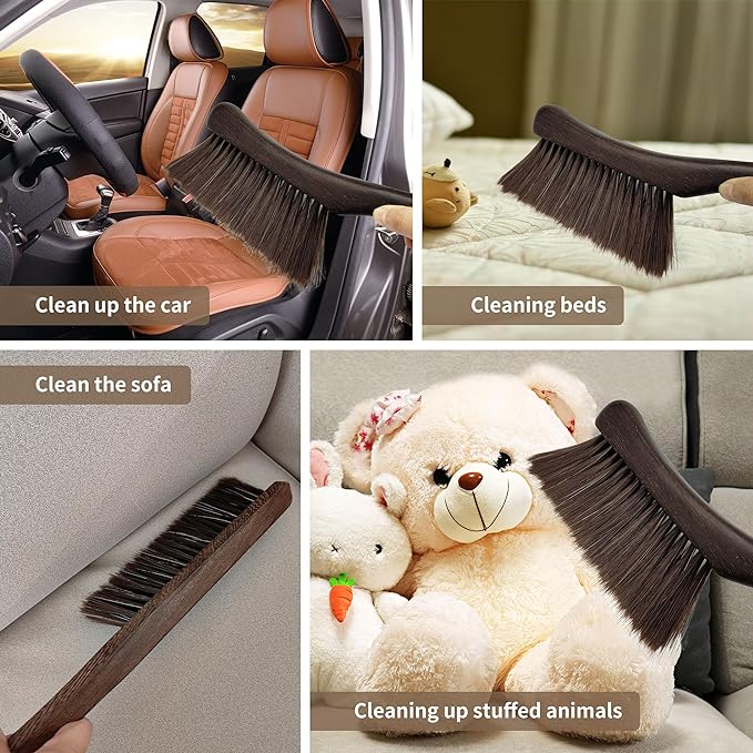 2 Pcs Wooden Hand Broom Brush, Dust Bench Brush Whisk Broom Soft Bristle Brush - Image 3