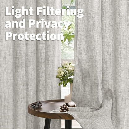 YoungsTex Light Grey Linen Curtains 90 Inch Long - Image 2
